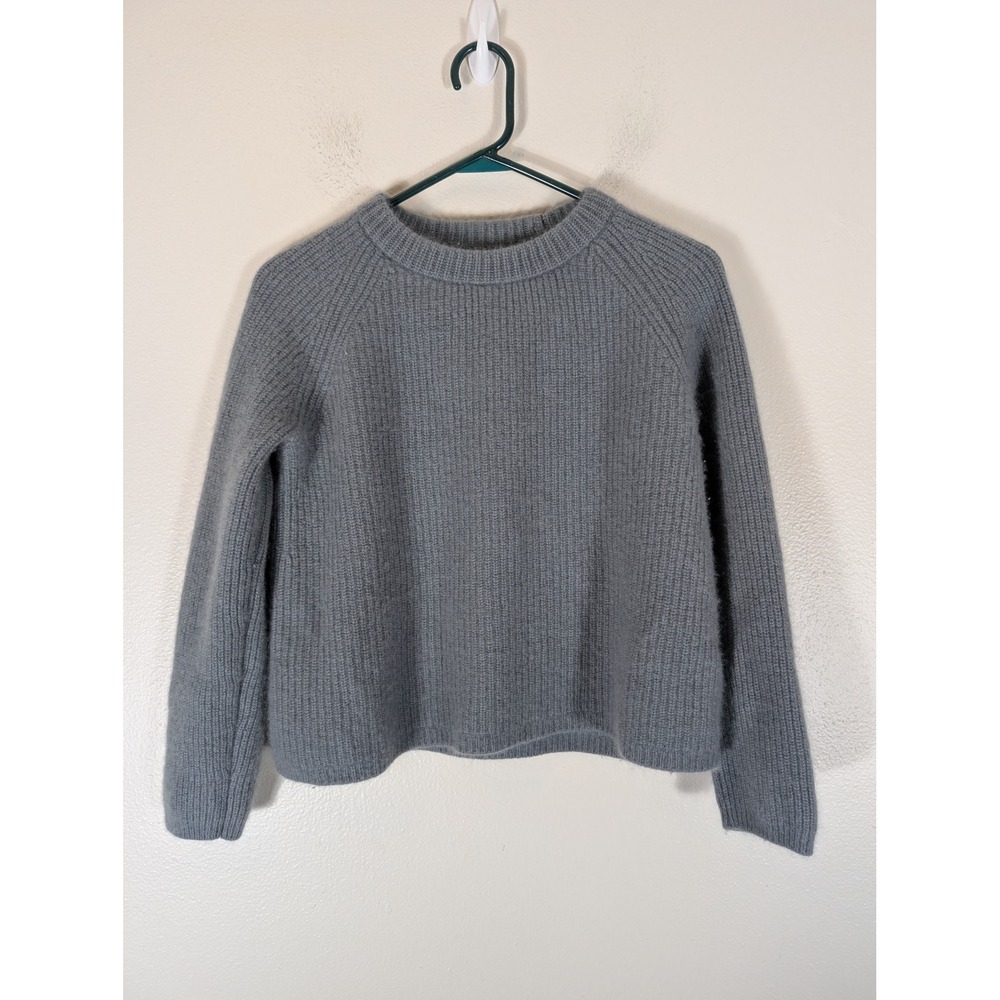 Quince Womens L Grey 100% Cashmere Ribbed Crewneck Raglan Sweater Large SHWDC01